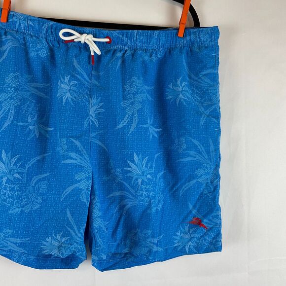 Tommy Bahama Swim Trunks Men's XL Blue Floral Pattern Drawstring Waist Pockets - Picture 6 of 10